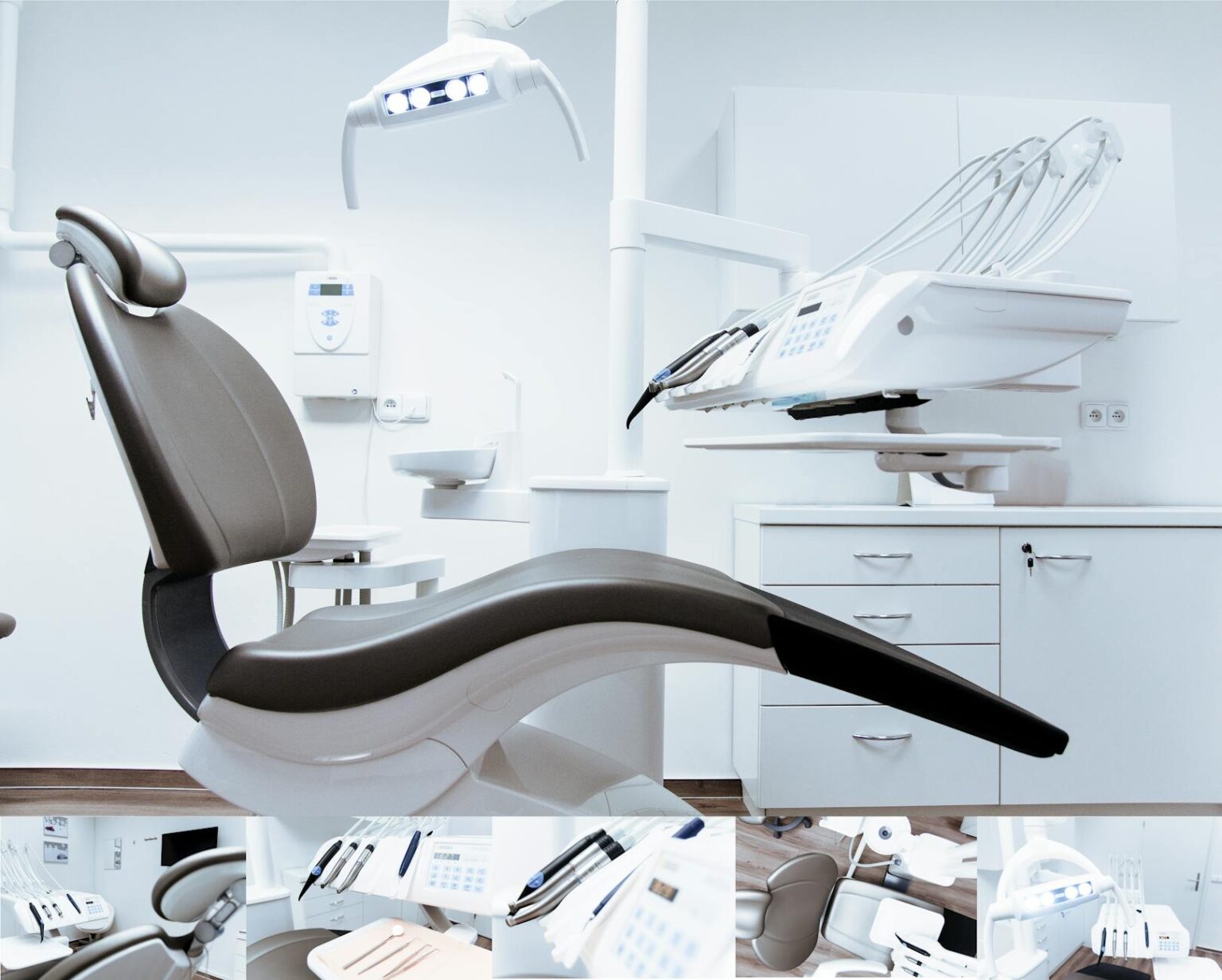 black and white dentist chair and equipment