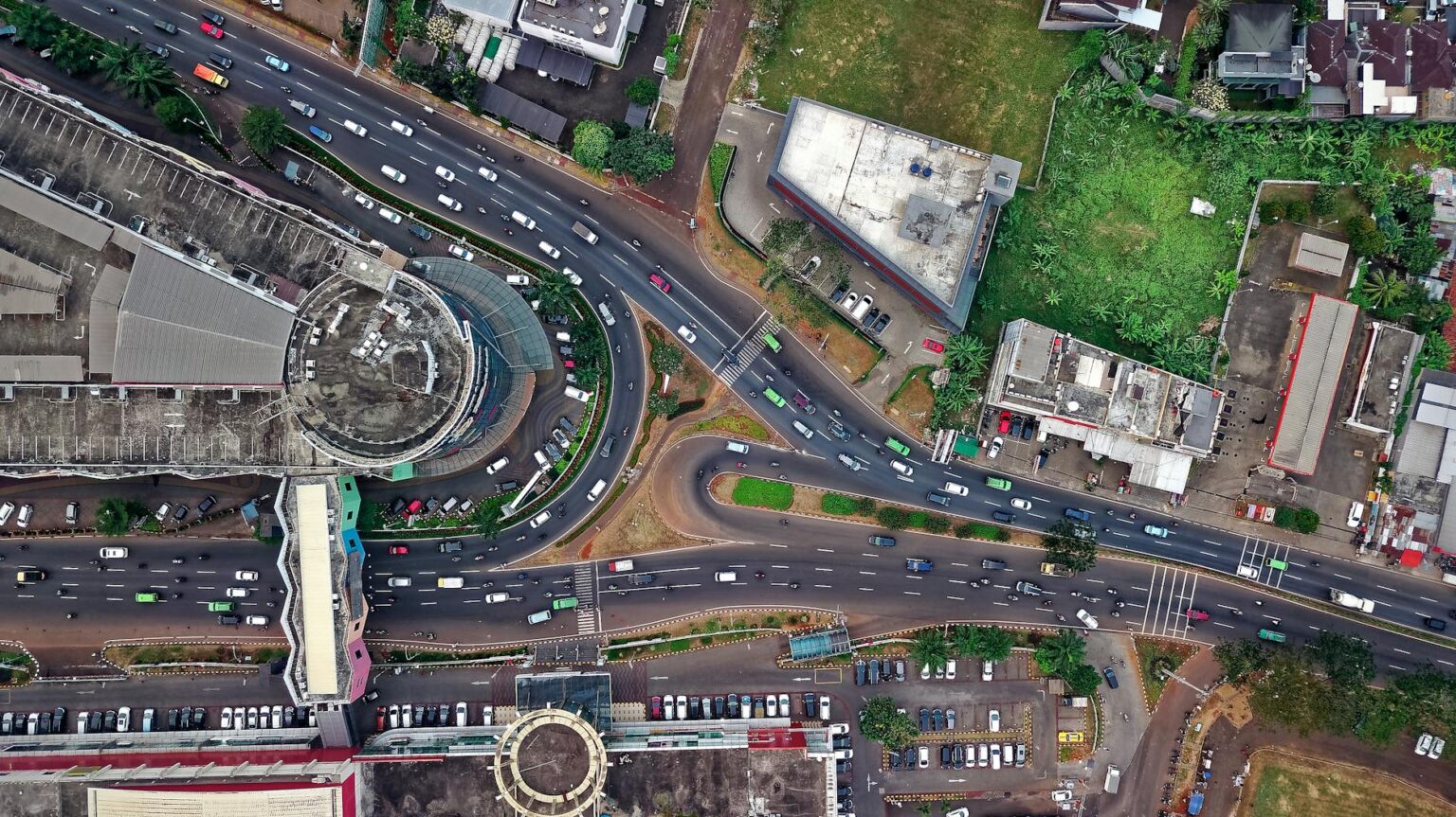 aerial view of road with cars