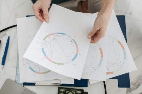 woman holding horoscope diagrams